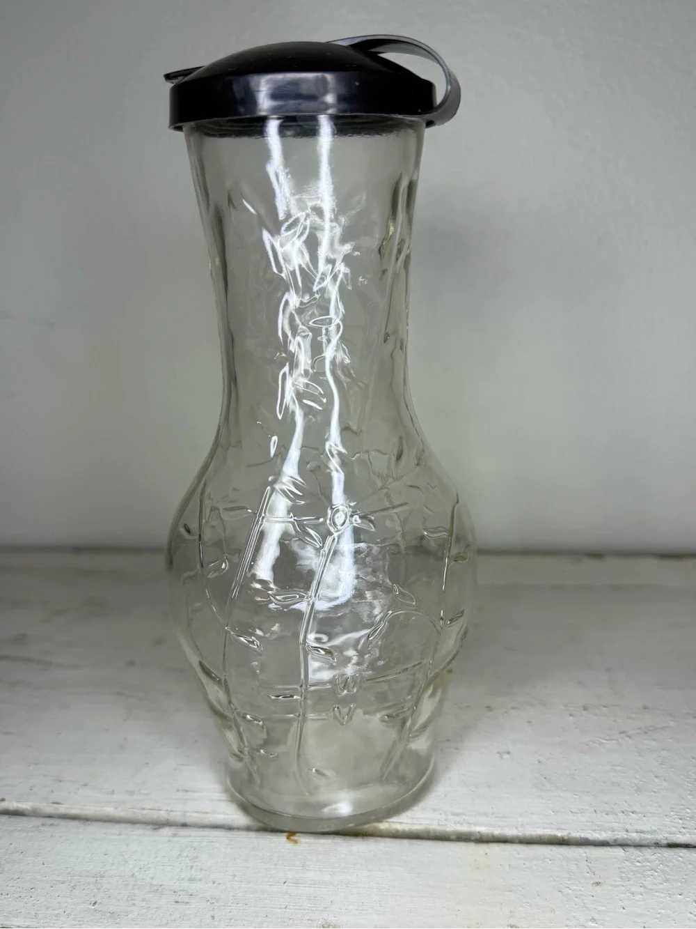 Vintage Good Seasons Salad Dressing Vine Embossed Glass Cruet Shaker Bottle &Lid